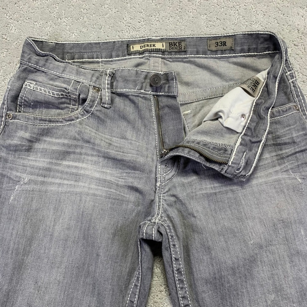 BKE Denim Derek Jeans Mens‎ 33Rx28 Gray Distressed Straight Leg Grunge Y2k